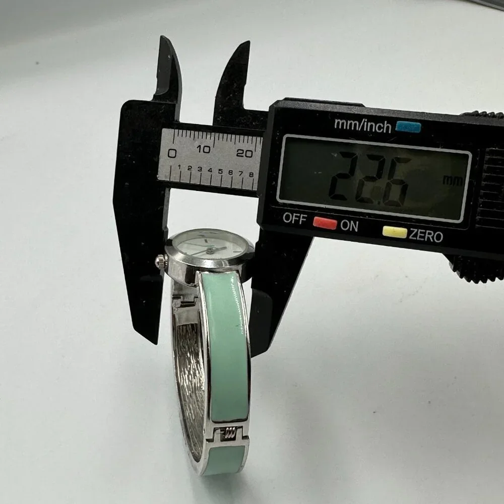 3/$30 Studio Time Watch Women Silver Tone Mint Green Bangle Band New Battery 7
